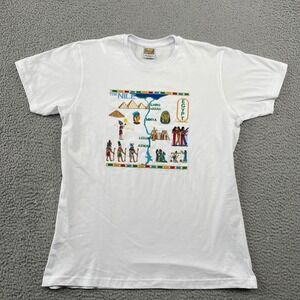 Egypt T-Shirt Mens L White The Nile Map Embroidered Egyptian Cotton Tee